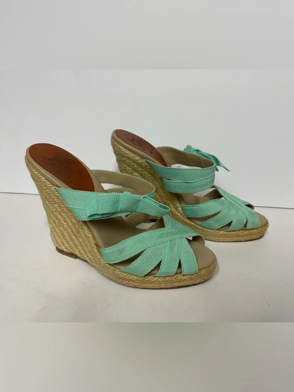 Christian Louboutin Delfin Wedge Espadrille Sandals mint 35
